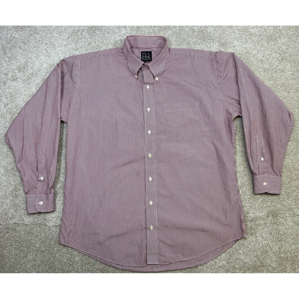 Jos A Bank Executive Collection Men's Red‎ Stripe Button Down Dress Shirt 16 34